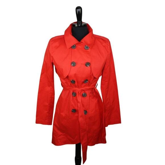 Cabi Short Trench Coat Convertible Red Hi Low Classic Academia Preppy - Picture 1 of 7